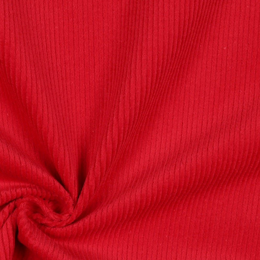 Red Washed Stretch Cotton Corduroy , Dressmaking fabric, Stretch